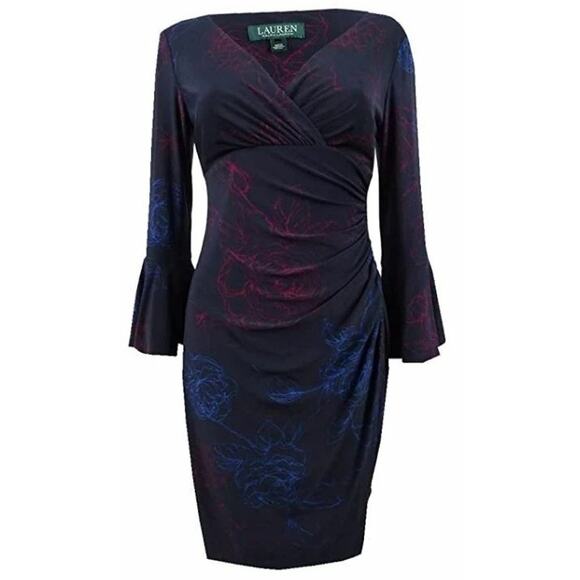 Lauren Ralph Lauren Dresses & Skirts - Lauren Ralph Lauren Dress Sz 12 Faux Wrap Navy Print Jersey Office Siren Event